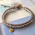 bransoletka z masy perłowej i hematytu. utkana na krośnie-demo kolorów-róż,brąż perłowa biel,grafit