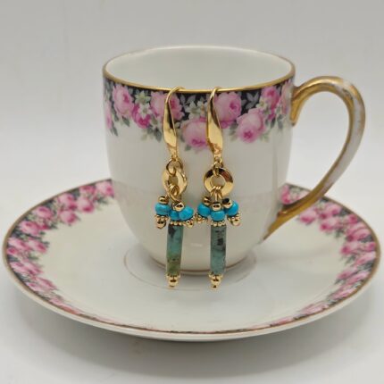 kolczyki ze stali z turkusem i turkusem afrykańskim-na filiżance