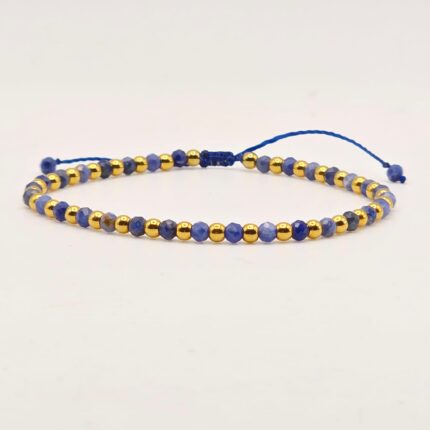 bransoletka z kamienia naturalnego lapis lazuli i stali szlachetnej w kolorze złotym